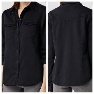 All Saints Yono Black Pear Snap Button Up Shirt Size Zero